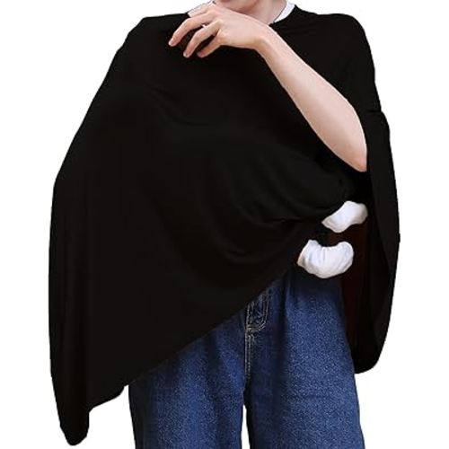 Nursing Cover for Breastfeeding, 360°Full Coverage Nursing Poncho, Rayon Soft & Breathable Breastfeeding Cover up (Smooth Rayon, Black)