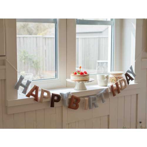 100% Natural Wool Boho Felt Happy Birthday Neutral Garland Unisex Pre Strung Eco Friendly Earth Tone Beige Boy Bday Banner Girl Adjustable