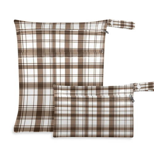 2 PCS Wet Dry Bags for Baby Cloth Diapers Reusable Waterproof Wet Bags for Stroller, Travel & Gym Brown and White Lattice