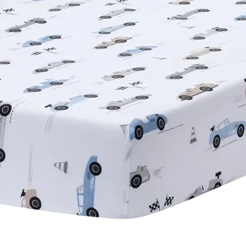 Lambs & Ivy Little Racer Cotton Cars/Transportation Fitted Crib/Toddler Sheet