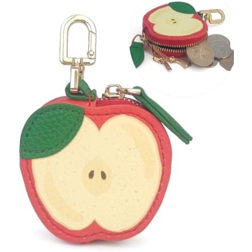 Cute Fruit Coin Purse Charms Kawaii Cherry Keychain With Zipper Coin Pouch,Strawberry Bag Charms Orange Change Purse Cute Apple Mini Bag with Keychain for AirTag (Apple1)