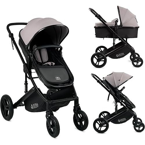 KOOLABABY 2-in-1 Foldable Baby Stroller – Newborn to Toddler Stroller with Extendable Canopy, 5-Point Harness & Large Storage Basket – One Hand Fold