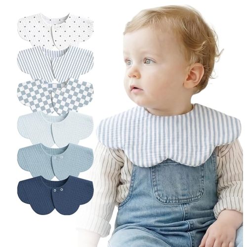 6-Pack Muslin Baby Bibs, 360° Rotate Flower-Shaped Drool Bibs