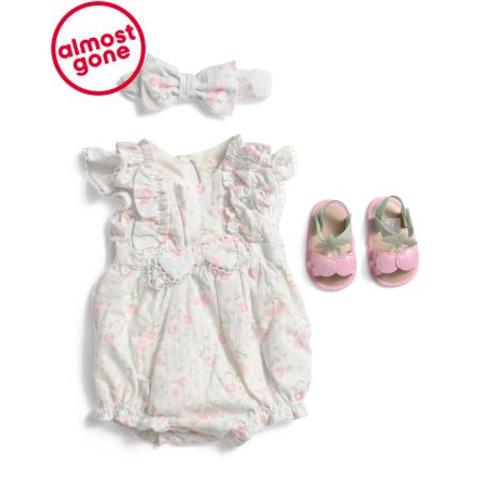 Newborn Girls 3pc Printed Bubble Romper Set With Headband And Shoes | Kids & Baby | TJ Maxx