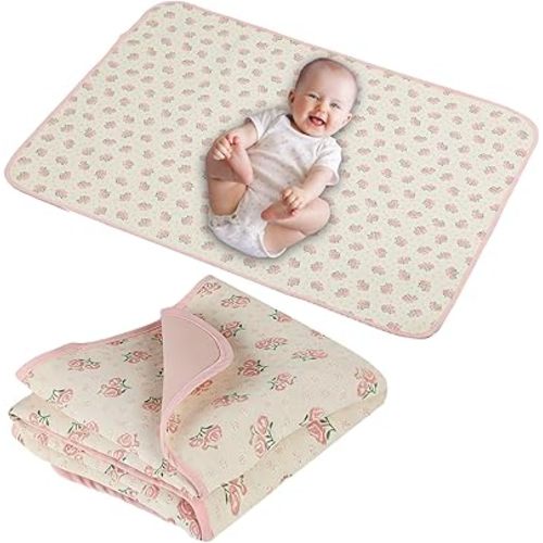 Baby Diaper Changing Pad, 19.7"x25.6" Waterproof Changing Pad Liners with 100% Muslin Cotton Front Top and Leather Back, Soft and Absorbent Portable Changing Mat for Travel, Changing Station
