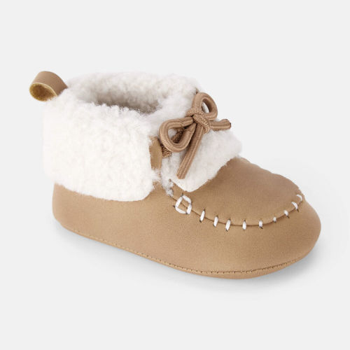 Beige Baby Boy Sherpa Moccasin Boots - Brown/White | Carter’s Oshkosh Canada