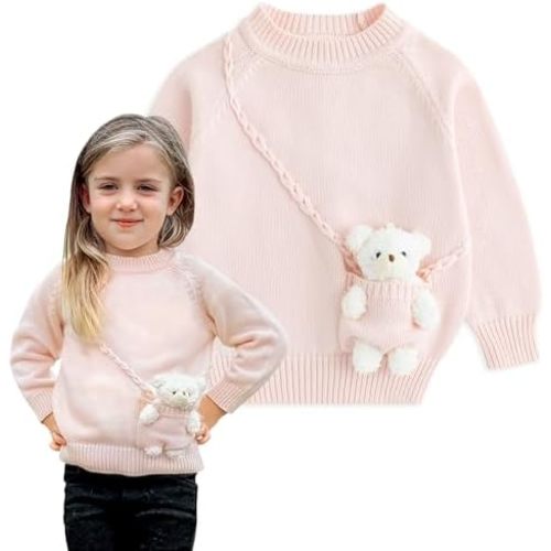 Simplee kids Suéter de bebé con oso en el bolsillo, tejido a mano, tejido a mano, ropa para niños pequeños para invierno y otoño