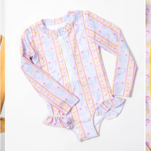 Pink Chickens & Bows Baby Longsleeve Swimsuit – American Farm Company