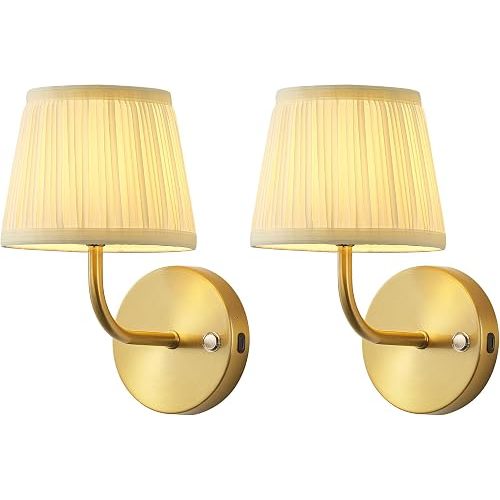 PUSU Cordless Gold H9.6 inch Small Wall Sconces Set of 2, LED Wall Lamp
