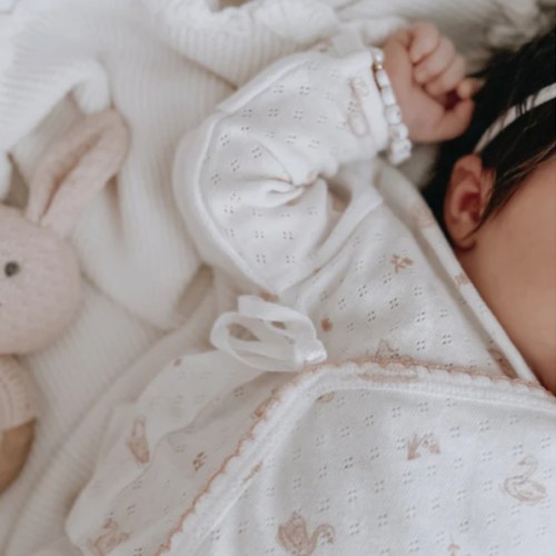 Pink Swan Print Organic Cotton Pointelle Layette 2 Pc Gift Set