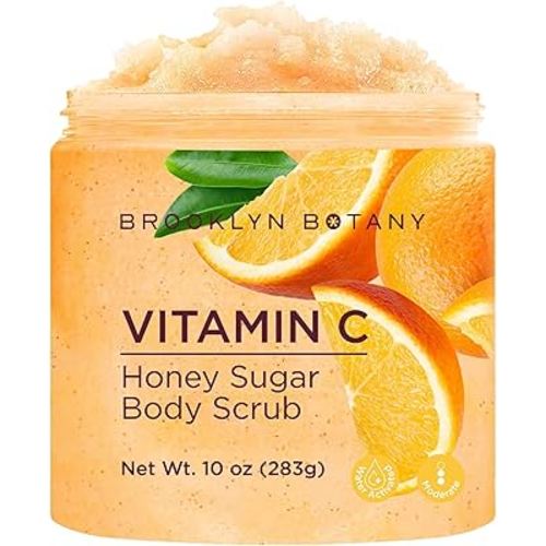Brooklyn Botany Vitamin C Honey Sugar Scrub for Body 10 oz – Deeply Hydrating and Gently Exfoliating Body Scrub for Women and Men – Moisturizing and Nourishing the Skin