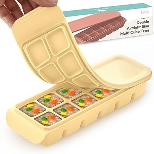 0.7 oz/12 Sections Silicone Ice Cube Freezer Tray with Lid, 100% Food-Grade Platinum Silicone,Leak Resistance & Dishwasher Safe for Baby Food Prep,Breast Milk,Purees - Korean Made, Beige