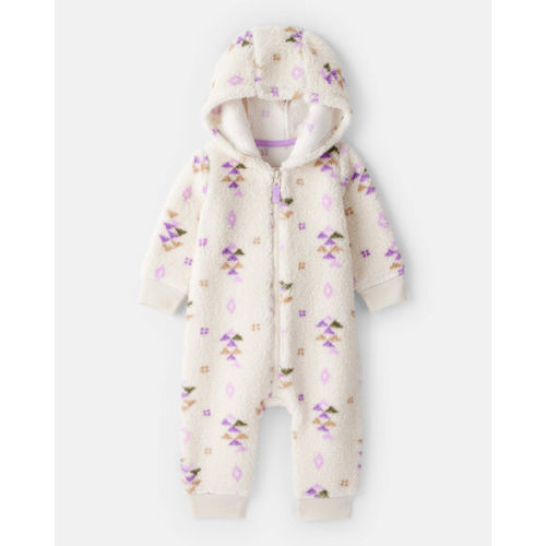 Baby Girl Aztec Print Sherpa Long-Sleeve Jumpsuit - Cream - Carter's | Carter's