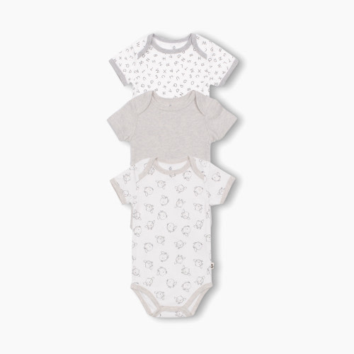 Snugabye Dream Short Sleeve Bodysuit (3 Pack) - Grey, 0-3M