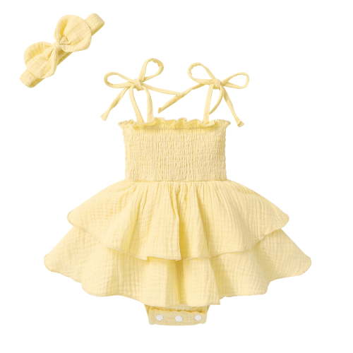 Younger Tree Baby Romper Dress Infant Summer Sleeveless Bodysuit Jumpsuit Outfits with Headband for 12-18 Months