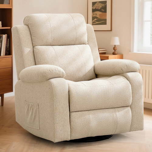 KORSER, Swivel Rocker Recliner Chair, Beige Linen, Massage and Heat