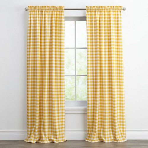 Kate Aurora Country Farmhouse Buffalo Check Plaid Gingham Single Window Curtain - 42 in. W x 84 in. L, Yellow
