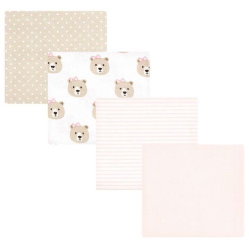 Luvable Friends Hudson Baby Flannel Receiving Blankets 4pk, Rosy Taupe Bear