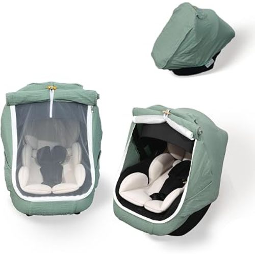 Baby Car Seat Cover, Baby Carseat Cover for Newborn, Muslin Baby Carrier Cover, Breathable Cotton Cover