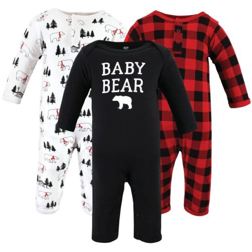 Hudson Baby Unisex Baby Cotton Coveralls, Buffalo Plaid Bear, 9-12 Months