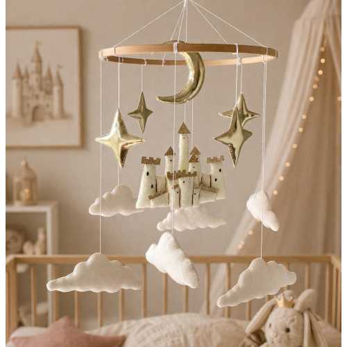 Fairytale castle baby mobile, fantasy crib nursery decor, new baby gift