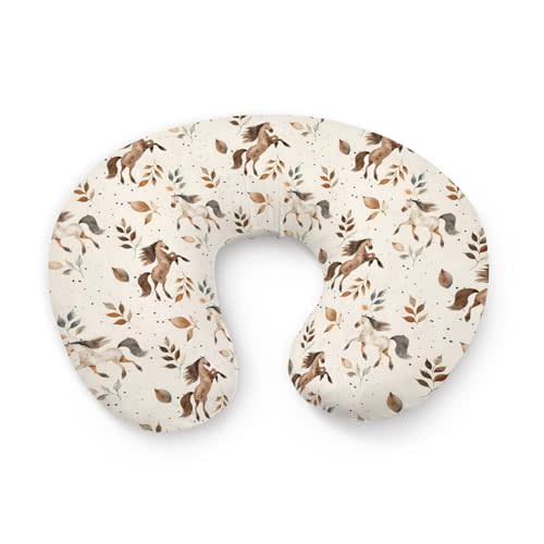 Watercolor Western Farm Animals Horse Leaves Pattern Nursing Pillow Cover, Unisex Removable Breastfeeding Pillowcase Slipcover for Baby Girls Boys Newborns Toddlers, Cover Only