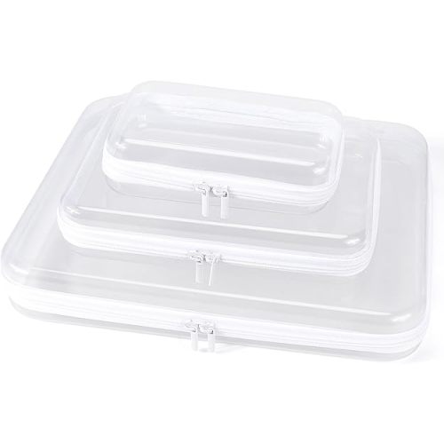 Clear Hard Shell Zipper Case, Clear Zipper Pouches Waterproof Makeup Organizer & Travel Toiletry Storage Bag, Plastic Pouch for Office, Home, White,3 Pack, LMS