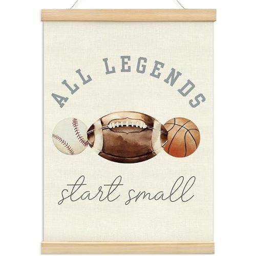 KDHTY Sports Bedroom Decor for boys Room Decor,All Legends Start Small Sports Nursery Art,Sports Wall Decor Baseball Kids Wall Art Poster for Nursery Playroom Artwork Home Decorations,12x16inch
