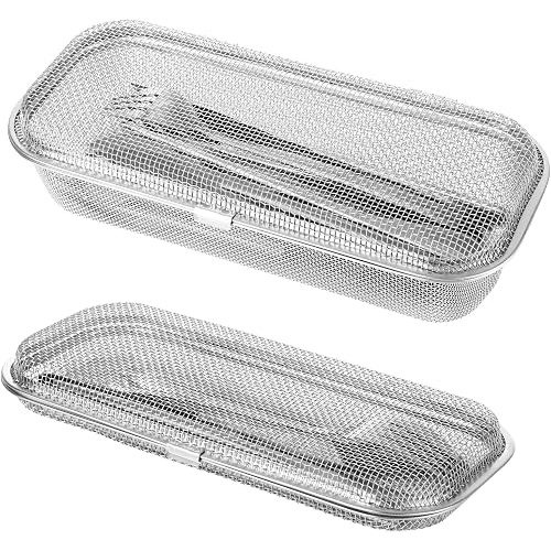 2Pcs Dishwasher Basket, Stainless Steel Bottle Dishwasher Basket, Replacement Utensil Mesh Drain for Small Items Pacifiers, Scoops, Forks, and Chopsticks Cleaning, 1 small and 1 large