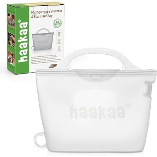Haakaa Silicone Microwave Steamer & Steriliser Bag, 40oz/1250ml Large Capacity Reusable Steaming Bags for Baby Bottles,Breast Pump,Accessories,Pacifiers,Teethers, Great for Home&On The Go,Frosted /1PC