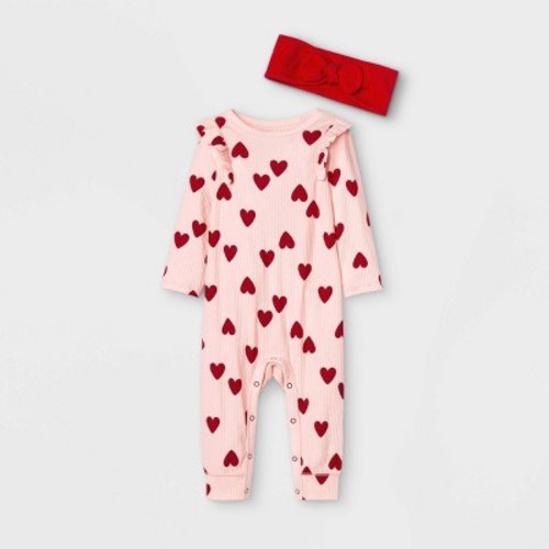 Baby Girls' Heart Rib Romper with Headband - Cat & Jack™ Pink