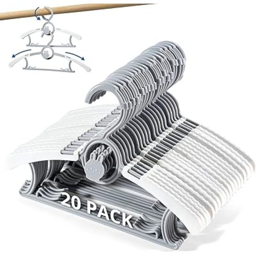 Adjustable 20 PCS Plastic Baby Hangers for Closet, Stackable & Non-Slip Baby Hangers, Hanger for Toddler Kid Children Infant Teen, Grey Extendable Kid Hanger