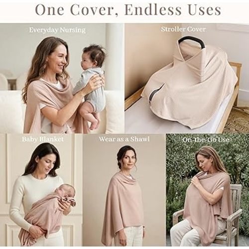 Konssy Nursing Cover for Breastfeeding, Soft & Breathable Privacy Poncho, Multi-Use Feeding Shawl, Comfortable & Portable Breastfeeding Cover for Women (Camel)