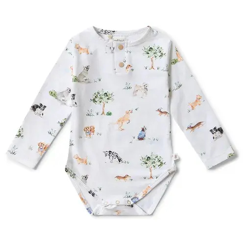 Snuggle Hunny Dog Park Long Sleeve Organic Bodysuit | Baby Bunting AU