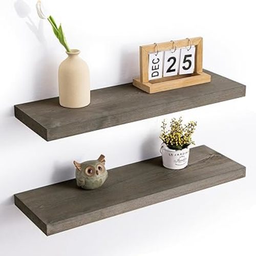 Axeman Floating Shelves for Wall, 24 Inch Grey Wood Floating Shelves Set of 2, 24W x 8D Rustic Floating Wall Shelves for Living Room Bedroom Laundry Room Garage Farmhouse - Grey Wash