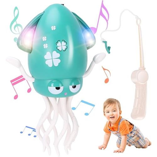 Dancing Octopus Baby Toy, Tummy Time Toys, with Music and Led Light, Automatically Avoids Obstacles, Crawling Toy Suitable for Birthday Gifts for Toddlers Over One Month Old(Green)