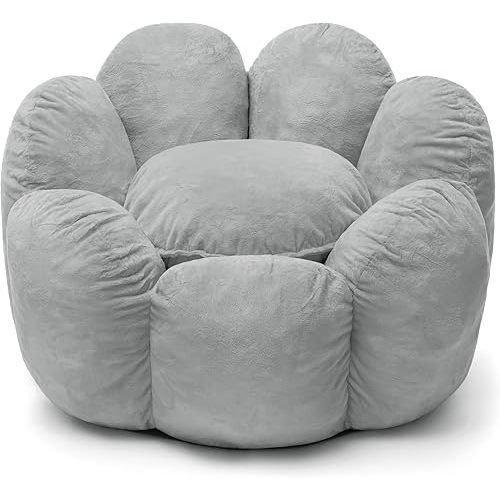 HOMMPA Kids Bean Bag Chair Flower Shape Bean Bag Sofa Filler Bean Bag Chair for Kids Boys and Girls Baby Lazy Floor Sofa Chair for Gaming Reading Playing Light Grey