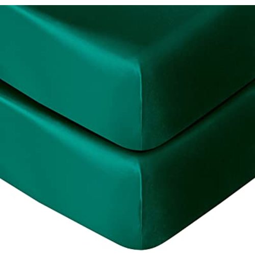 NTBAY 2 Pack Silk Satin Fitted Crib Sheet, Super Soft and Silky 28x52 Crib Sheet for Standard Crib and Toddler Mattresses, Boys, Girls, Unisex, Dark Green, 28x52 Inches