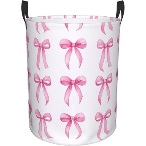 Pink Bows Laundry Basket Hamper Large Kids Storage Basket Toy Organizer Bins For College Dorms, Boys Girls Baby Bedroom,Bathroom
