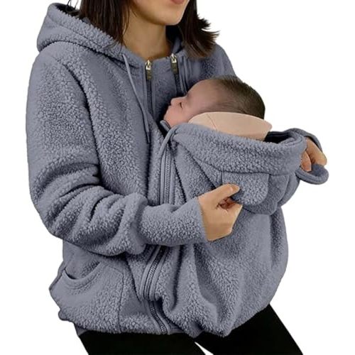Women Fleece Zip Up 2 in 1 baby Wearing Jacket Thicken Warm Winter Maternity Coat for Mom baby Wearing Clothes