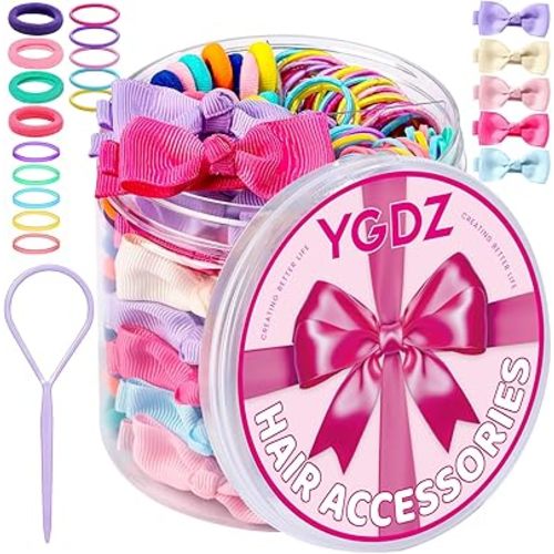 YGDZ Hair Accessories for Girls, Toddler, Elastic Baby Hair Ties, Rubber Bands for Hair, Bow Hair Clips, Christmas Stuffers Xmas Gift, Small Hair Bands for Thin Hair, Hair Accessories for Kids
