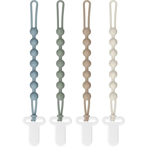 Pacifier Clip for Baby Girls and Boys, One-Piece 100% Food Grade Silicone Holder, Soft Flexible Newborn Essentials (4-Pack)