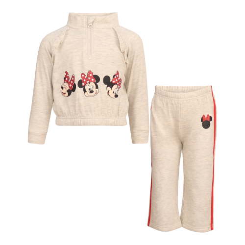 Disney Clothes Baby Girls 2-Piece Set – Fleece Quarter-Zip Pullover & Jogger Pants with Minnie Mouse, Marie & Stitch (12M–24M)