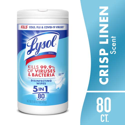 Lysol Disinfecting Wipes, All Purpose Cleaner, Multi Surface Antibacterial Cleaning Wipes, Cleaning Supplies, Crisp Linen Scent, 80 Count