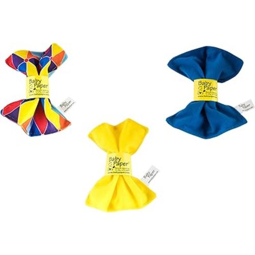 Baby Paper Original Crinkle Sensory Toy | Triangle, Yellow, Blue 3-Pack | Bright Colors, Washable, and Non-Toxic Crinkle Paper for Babies | Perfect Bow Gift Topper Reusable as a Crinkle Toy