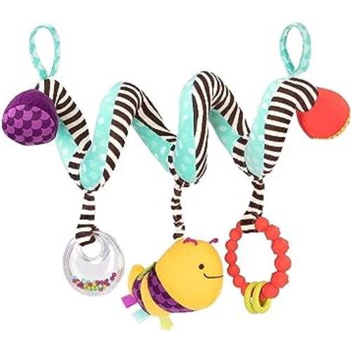 B. toys – Baby Toy – Toy for Car Seat, Stroller, Crib – Spiral with 3 Hanging Toys – Rattle, Plush Bee & Teether – Wrap Around Infant Toy – Wiggle Wrap – 0 Months +