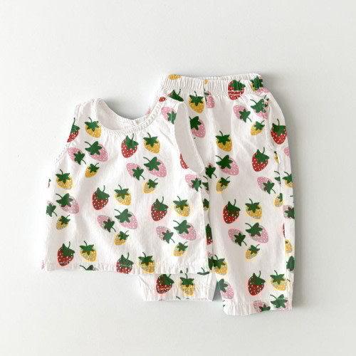 Baby 2-Piece Three-colour Strawberry Sleeveless Set