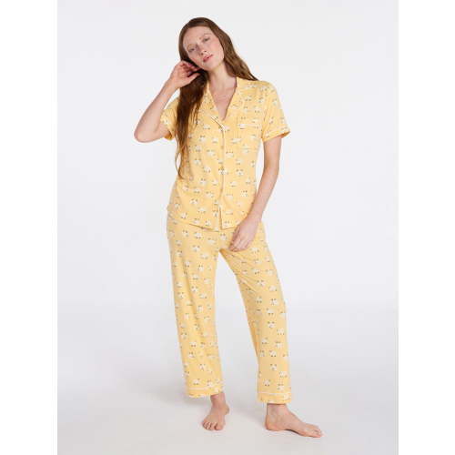 Joyspun Women's Dreamy Soft Collection Notch Knit Top and Capri Pants Pajama Set, 2-Piece, Sizes XS-3X