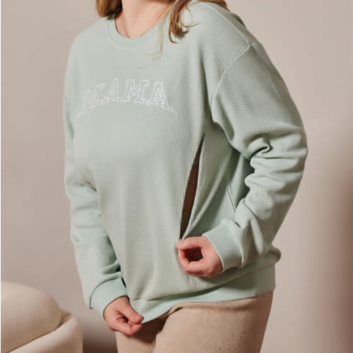 Waffle Knit Mama With Zippers Breastfeeding Sweatshirt
