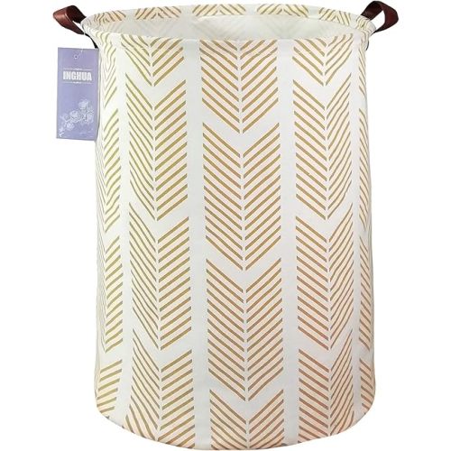 INGHUA Laundry Hamper Large Canvas Fabric Lightweight Storage Basket/Toy Organizer/Dirty Clothes Collapsible Waterproof for College Dorms, Boys and Girls Bedroom,Bathroom(yellow wheat)